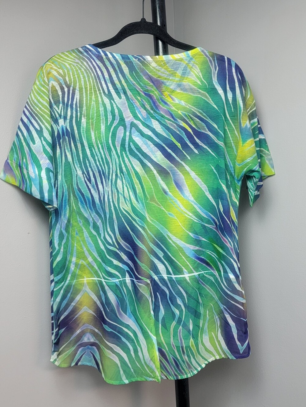 Chico's 2 Pieces Top Blouse Blue Orange Green Chiffon Sumer Abstract Multicolor - Picture 16 of 16
